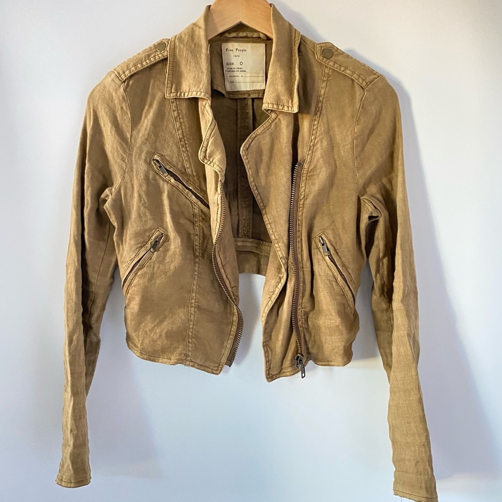 Free People Cropped Moto Jacket in Light Brown - Picture 4 of 4